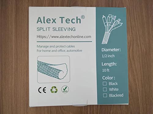 Alex Tech 10ft - 1/2 inch Cord Protector Wire Loom Tubing Cable Sleeve Split Sleeving For USB Cable Power Cord Audio Video Cable – Protect Cat From Chewing - Black