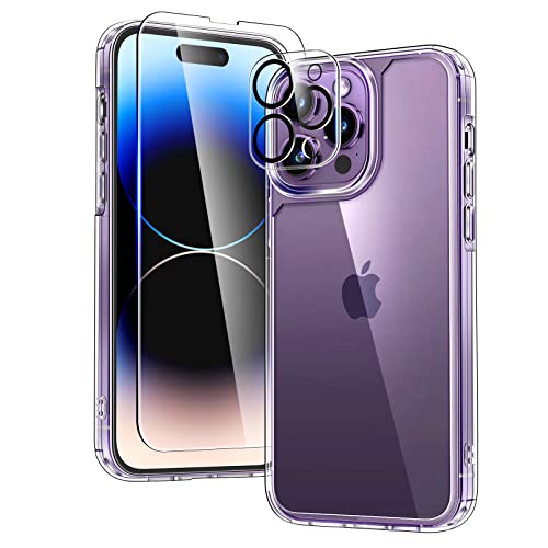 TAURI for iPhone 14 Pro Case, [5 in 1] 1X Clear Case [Not-Yellowing] with 2X Screen Protectors + 2X Camera Lens Protectors, [Military Grade Drop Protection] Slim Shockproof Case for iPhone 14 Pro