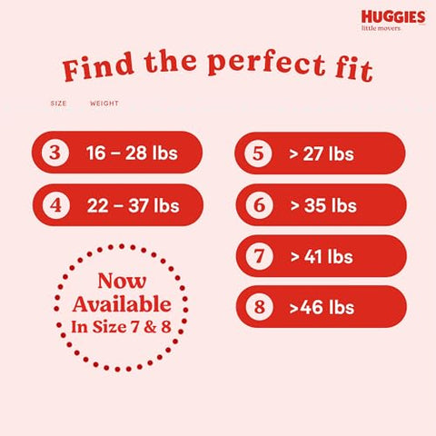 Huggies Size 8 Diapers, Little Movers Baby Diapers, Size 8 (46+ lbs), 62 Count