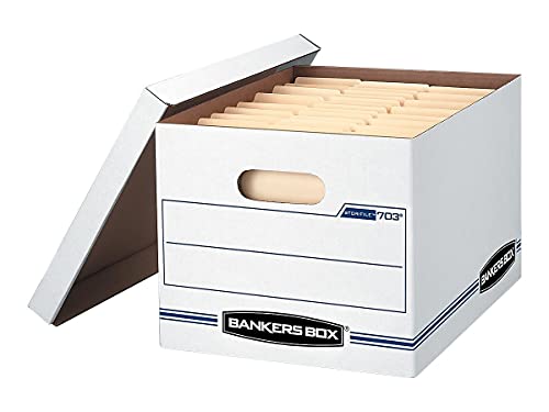 Bankers Box 12 Pack STOR/FILE Basic Duty File Storage Boxes, Standard Assembly, Lift-off Lid, Letter/Legal, White/Blue