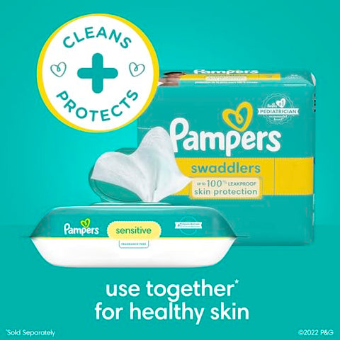 Pampers Baby Wipes Sensitive, Water Based Baby Wipes, Hypoallergenic and Unscented Baby Wipes, 1008 Wipes Total (12 Flip-Top Packs)