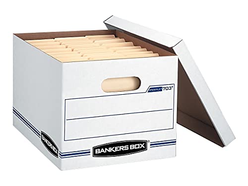 Bankers Box 12 Pack STOR/FILE Basic Duty File Storage Boxes, Standard Assembly, Lift-off Lid, Letter/Legal, White/Blue