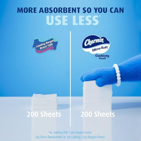 Charmin Toilet Paper Ultra Soft Cushiony Touch, 18 Family Mega Rolls = 90 Regular Rolls