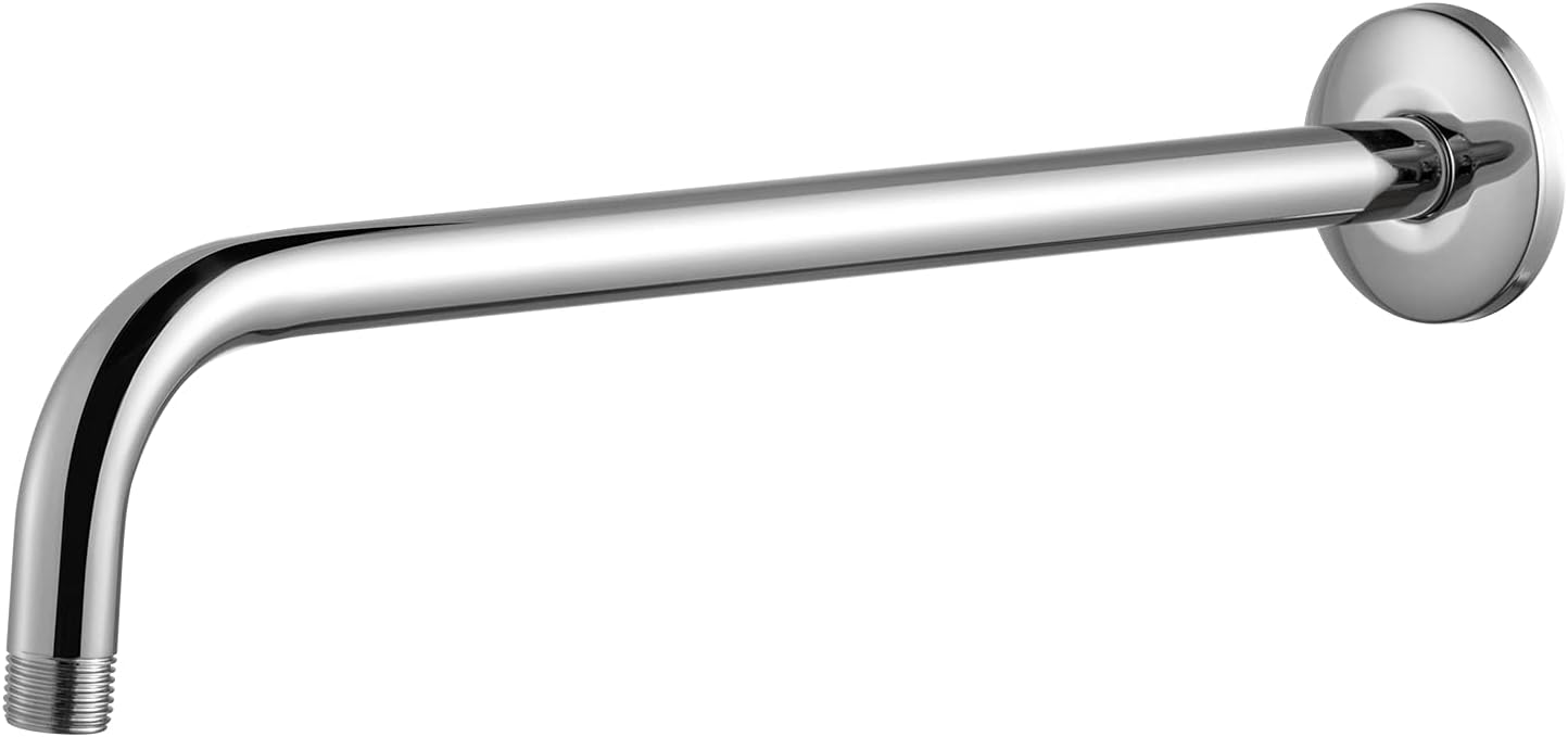OFFO Shower Arm with Flange, 16 in Wall Mount Replacement Angle Shower Head Arm Wall-Mounted For Fixed Shower Head & Handheld Showerhead, Chrome