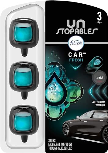 Febreze Car Air Freshener Vent Clip Unstoppables Fresh Scent, .07 oz Car vent Clip, Pack of 3