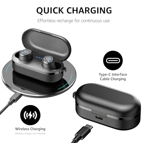 TOZO T10 Wireless Earbuds Bluetooth 5.3 Headphones, App Customize EQ, Ergonomic Design, 55H Playtime, Wireless Charging Case, IPX8 Waterproof Powerful Sound in-Ear Headset Black(New Upgraded)