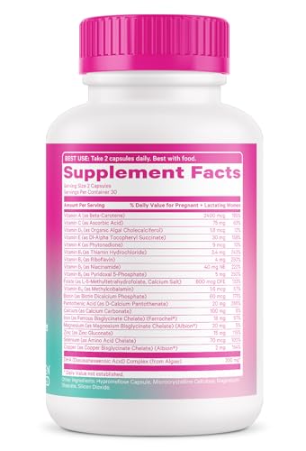 Pink Stork Total Postnatal Vitamins for Women with Vegan DHA, Iron, Folate, and Vitamin B12, Postpartum Recovery Essentials, Daily Supplement for Breastfeeding Moms - 1 Month Supply