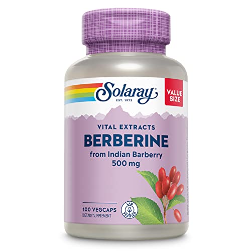 SOLARAY Berberine 500mg - Berberine Supplement for a Healthy, Active Lifestyle - With Berberine HCl from Indian Barberry - Vegan, Non-GMO, 60-Day Guarantee, Lab Verified - 100 Servings, 100 VegCaps