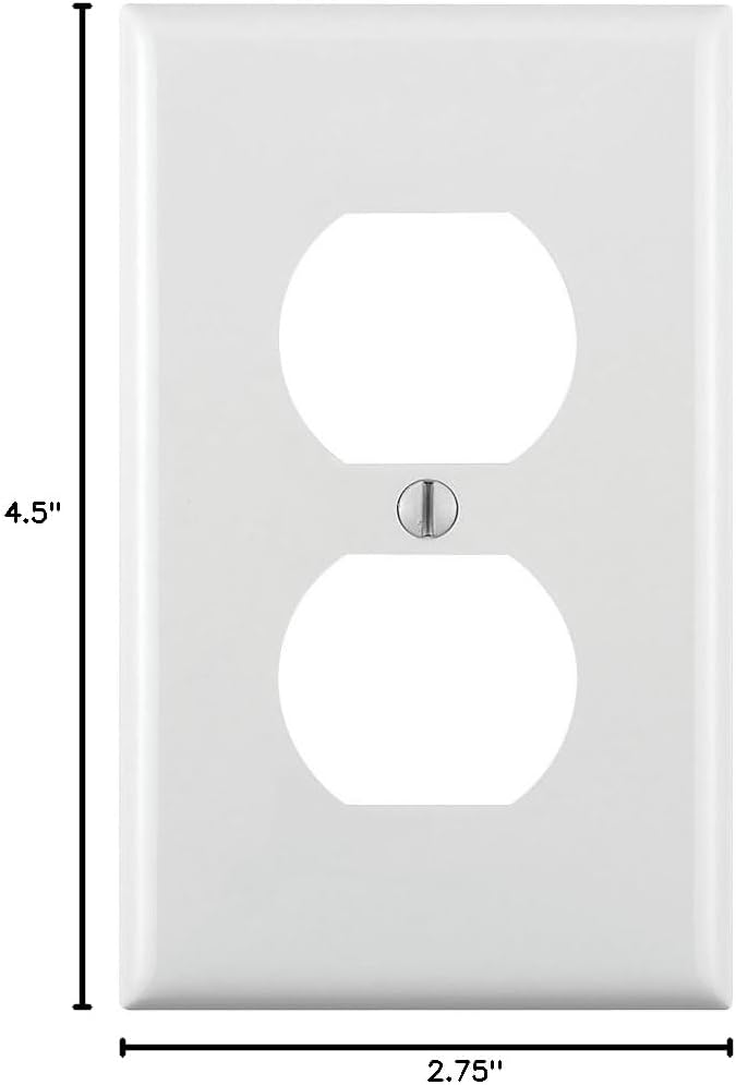 Leviton 1-Gang Duplex Device Receptacle Wallplate, Standard Size, Thermoplastic Nylon, Device Mount, 1 Pack, 80703-W, White