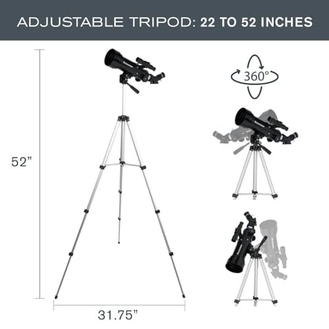 Celestron - 70mm Travel Scope - Portable Refractor Telescope - Fully-Coated Glass Optics - Ideal Telescope for Beginners - Bonus Astronomy Software Package