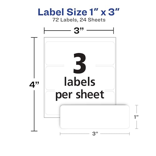 Avery Multi-Use Removable Labels, 1" x 3", White, Non-Printable, 72 Blank Labels Total (6728)