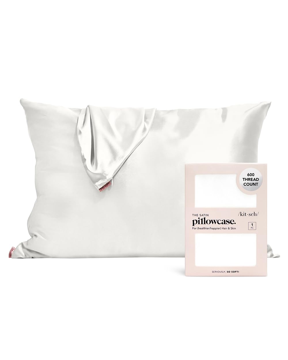 Kitsch Satin Pillowcase with Zipper for Hair & Skin, Softer Than Silk Pillow Cases Queen, Smooth Pillow Covers, Machine Washable, Wrinkle-Free, Cooling Satin Pillow Cases Standard Size 19"x26", Ivory