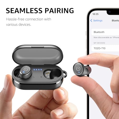 TOZO T10 Wireless Earbuds Bluetooth 5.3 Headphones, App Customize EQ, Ergonomic Design, 55H Playtime, Wireless Charging Case, IPX8 Waterproof Powerful Sound in-Ear Headset Black(New Upgraded)