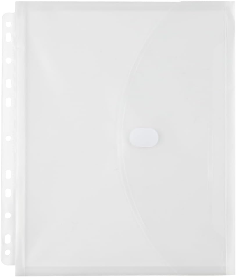 JAM PAPER Plastic 3 Hole Punch Binder Envelopes with Hook & Loop Closure - Letter Booklet - 9 1/2 x 11 1/2 with 1 Inch Expansion - Clear - 12/Pack