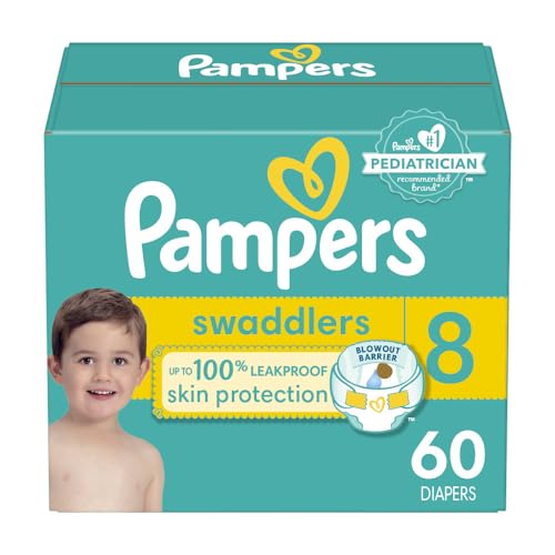 Pampers Swaddlers Diapers - Size 8, 60 Count, Ultra Soft Disposable Baby Diapers