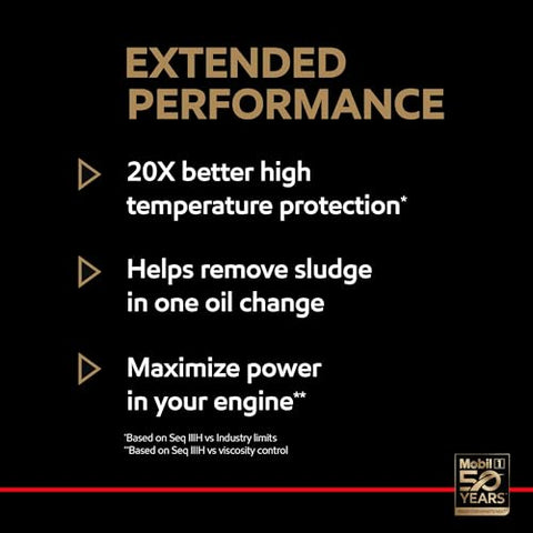 Mobil 1 Extended Performance Full Synthetic Motor Oil 0W-20, 5 Quart