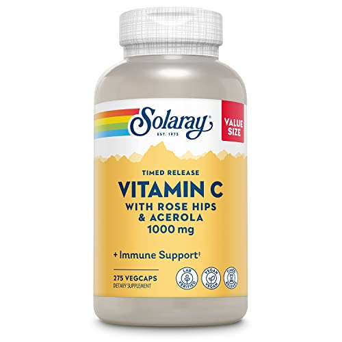 SOLARAY Vitamin C 1000mg Timed Release Capsules with Rose HIPS & Acerola Bioflavonoids, Two-Stage for High Absorption & All Day Immune Function Support, 60 Day Guarantee, 275 Servings, 275 VegCaps