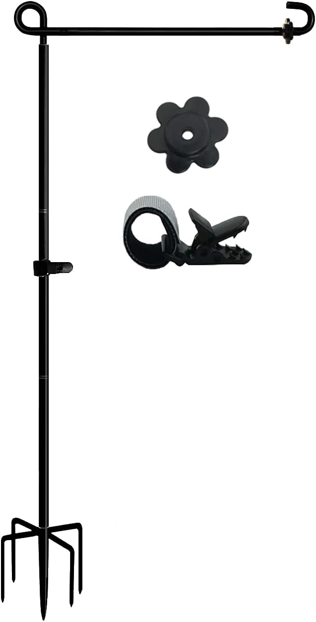 LCCBRO Garden Flag Stand Holder Pole with 5 Prong Base for Outside Double Flag, More Stable Yard Flag Stand Weather Proof, for Small Garden Flags 12 x 18, Holds Flags up to 13" Wide