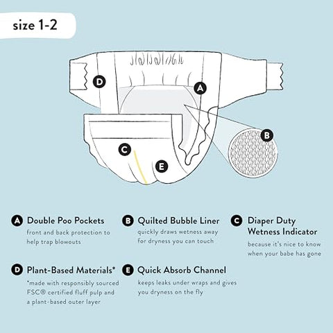 The Honest Company Clean Conscious Diapers | Plant-Based, Sustainable | Rose Blossom + Tutu Cute | Super Club Box, Size 1 (8-14 lbs), 136 Count