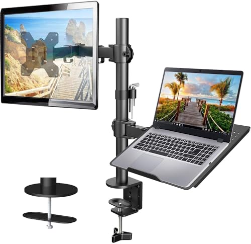 HUANUO Laptop Monitor Mount, Single Monitor Desk Mount Holds 13-32 inch Computer Screen, Laptop Notebook Desk Mount Stand Fits Up to 17 inch, Fully Adjustable Weight Up to 22 lbs