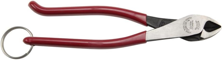 Klein Tools D248-9STT Pliers, Made in USA, Ironworker's Diagonal Cutting Pliers with High-Leverage Design ad Split Ring for Tethering, 9-Inch
