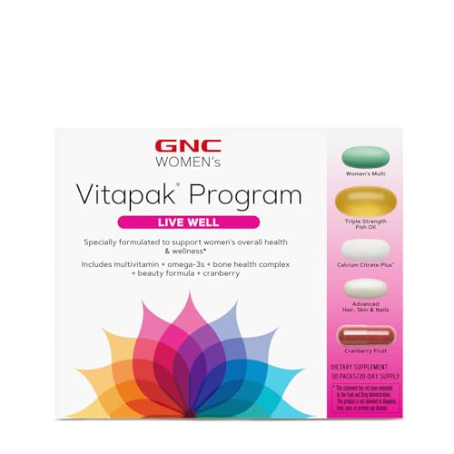 GNC Women's Ultra Mega Live Well Vitapak | Full Body Supplement Support | 3-Step Multivitamin System for Optimal Health | Contains Omega-3, Calcium, Biotin, Collagen & Cranberry | 30 Count