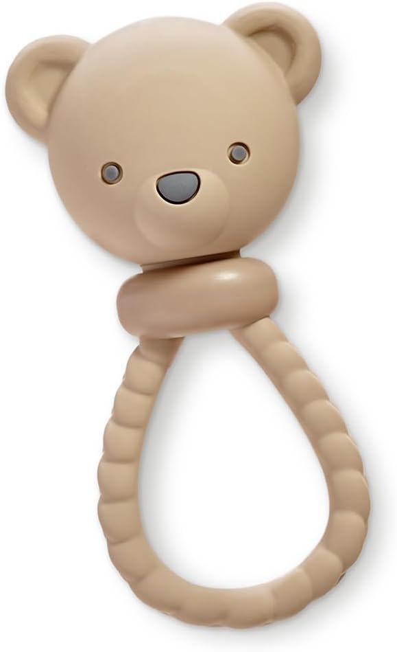 Itzy Ritzy Silicone Rattle Toy, Teething Toy with Soft Jingle Sound (Bear)