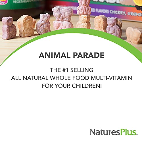 NaturesPlus Animal Parade Gold Children's Multivitamin - Assorted Cherry, Orange & Grape Flavors - 120 Animal-Shaped Chewable Tablets, Pack of 3 - Vegan, Gluten Free - 180 Total Servings