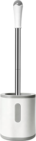 AONEZ Compact Toilet Brush & Holder, Stainless Steel Handle, Space Saving for Storage, Deep Cleaning, Drip-Proof, Easy to Assemble, Nylon Bristles, White & Grey