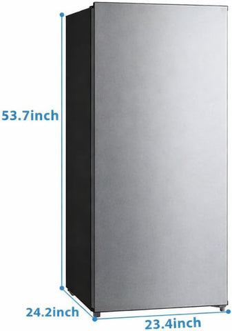 7.1 Cu. Ft. Upright Freezer with Adjustable Temperature, Space-Saving Design, and 4 Shelves - Stainless Steel Look