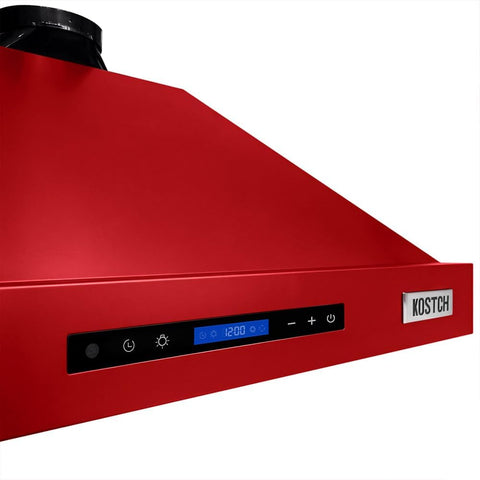 KOSTCH 48 inch Convertible Ducted Wall-Mounted Range Hood, 1200 CFM Kitchen Vent Hood with Touchscreen Control Panel, 3 Speed Exhaust Fan & LED Light, in Stainless Steel (Red)