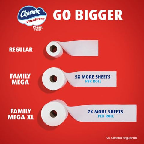 Charmin Toilet Paper Ultra Strong Clean Touch, 18 Family Mega Rolls = 90 Regular Rolls (Packaging May Vary), Household Essentials, Bathroom Essentials