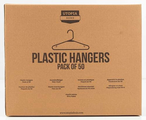 Utopia Home Plastic Hangers 50 Pack - Perfect for Clothes Hangers Space Saving - Durable and Strong Coat or Pant Hangers for Closet Organizers and Storage with Shoulder Grooves (White)