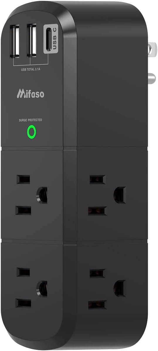 PD20W USB Outlet Extender with Rotating Plug, 6 AC Multi Plug Wall Outlets