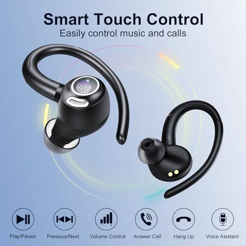 Csasan Headphones Wireless Earbuds Sport, Bluetooth 5.3 Over Ear Buds Stereo Deep Bass Headset with Earhooks, 48H Wireless Earphones with HD Mic, IP7 Waterproof Earbud for Sports/Running/Workout