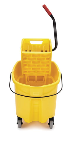 Rubbermaid Commercial Products WaveBrake 35 Qt. Side-Press Mop Bucket and Wringer Combo on Wheels Yellow for Professional/Industrial/Business Heavy-Duty Floor Cleaning/Mopping