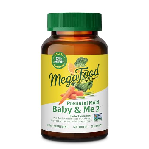 MegaFood Baby & Me 2 Prenatal Vitamin and Minerals - Vitamins for Women - with Folate (Folic Acid Natural Form), Choline, Iron, Iodine, and Vitamin C, Vitamin D and more - 120 Tabs (60 Servings)