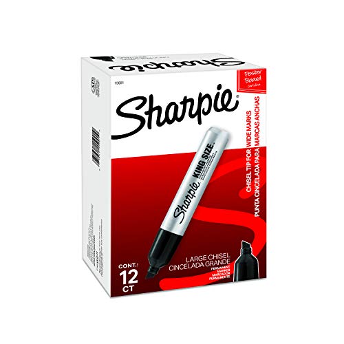 SHARPIE King Size Permanent Markers, Black, Chisel Tip, 12 Count - Ideal for Poster Boards and Large Surfaces