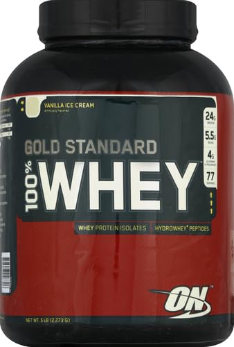 Optimum Nutrition Gold Standard 100% Whey Protein Powder, Vanilla Ice Cream, 5 Pound (Packaging May Vary)