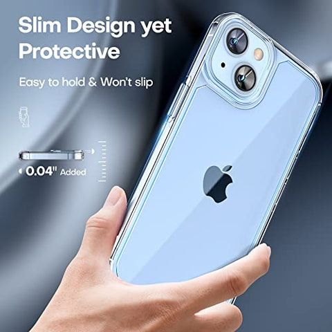 TAURI 5 in 1 for iPhone 14 Plus Case Clear, [Not Yellowing] with 2X Screen Protectors + 2X Camera Lens Protectors, [Military Grade Drop Protection] Shockproof Case for iPhone 14 Plus 6.7 Inch