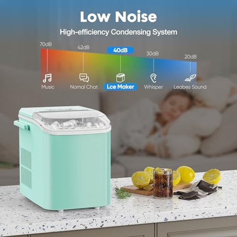 OLIXIS Portable Ice Machine Maker Countertop with Handle, Ice Cube Maker 9 Cubes in 6 Mins, 26.5lbs/24Hrs, 2 Sizes of Bullet Ice, Ice Scoop, Basket for Home Kitchen Office, Green