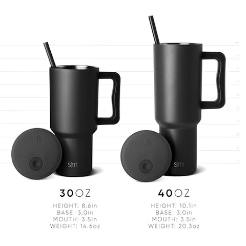 Simple Modern 40 oz Tumbler with Handle and Straw Lid | Insulated Cup Reusable Stainless Steel Water Bottle Travel Mug Cupholder Friendly | Gifts for Women Him Her | Trek Collection | Midnight Black
