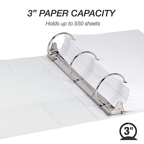 Samsill 3 Inch 3 Ring Binders, Made in USA, Economy Round Ring, Clear View Cover, 550 Sheet Capacity - for School, Home, Office - White, 4 Pack