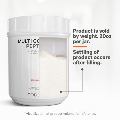 Codeage Multi Collagen Protein Powder Peptides, 2-Month Supply, Hydrolyzed, Type I, II, III, V, X Grass Fed All in One Super Bone Broth Collagen Supplement, Non-GMO, 20 Ounces