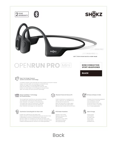 SHOKZ OpenRun Pro Mini - Premium Bone Conduction Open-Ear Bluetooth Sport Headphones - Sweat Resistant Wireless Earphones for Workouts and Running with Deep Base - Built-in Mic, with Headband