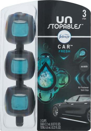 Febreze Car Air Freshener Vent Clip Unstoppables Fresh Scent, .07 oz Car vent Clip, Pack of 3