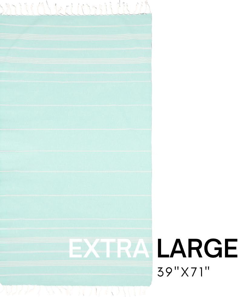 BAY LAUREL Turkish Beach Towel with Travel Bag 39 x 71 Quick Dry Sand Free Lightweight Large Oversized Towels Light - (Aqua with Blue Floral Bag)