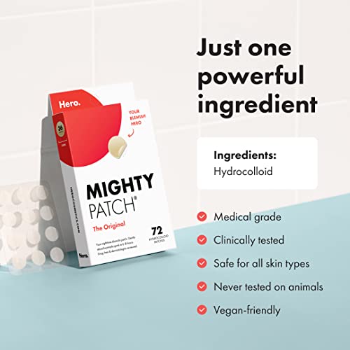 Mighty Patch Hero Cosmetics Original Patch - Hydrocolloid Acne Pimple Patch for Covering Zits and Blemishes, Spot Stickers for Face and Skin (72 Count)