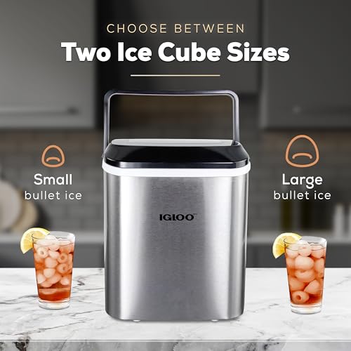 Igloo Automatic Self-Cleaning Portable Electric Countertop Ice Maker Machine With Handle, 26 Pounds in 24 Hours, 9 Ice Cubes Ready in 7 minutes, With Ice Scoop and Basket, Stainless Steel