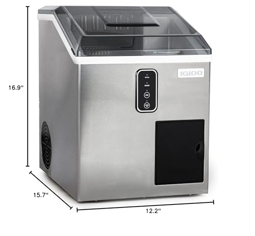 Igloo 44 lb Dual Purpose Ice Cube Maker & Dispensing Shaver, 12 Cubes Every 7-15 Minutes, 44 Lbs Daily, LED Touch Control Panel with Indicator Lights, Includes Ice Basket & Scoop, Stainless Steel